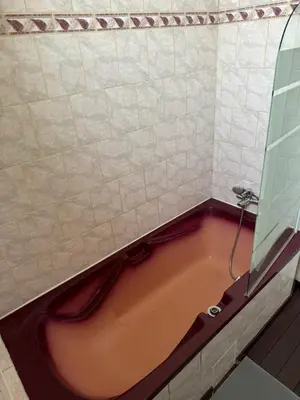 a bath tub in a bathroom with a shower at Appartement T4 in Corte