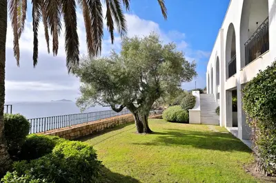 a house with a tree next to the ocean at VILLA DOLCE VITA in Ajaccio