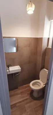 a bathroom with a toilet and a sink at Appartement entre mer et montagne avec beau jardin in Calenzana