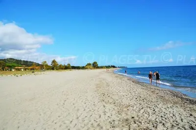 a group of people walking on the beach at Villa les pieds dans l'eau résidence calme in Poggio-Mezzana