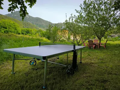 a ping pong table in the middle of a field at U MULINU in Moïta