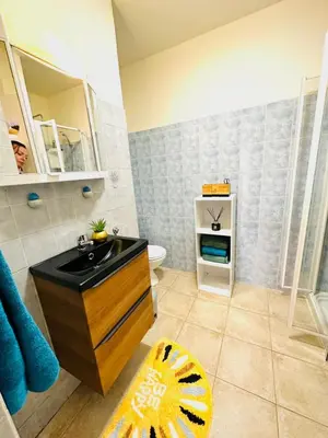 a bathroom with a sink and a toilet at Appartement front de mer et piscines in Ghisonaccia