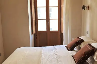 a bedroom with a bed with pillows and a window at Appartement prestige, cour Paoli in Corte