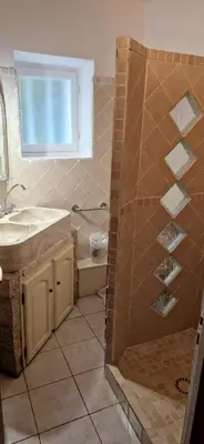 a bathroom with a shower and a sink at MAISON DE CARACTERE AVEC PISCINE in Sartène