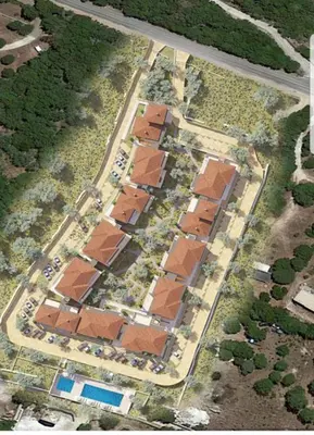 an overhead view of a group of brick houses at Résidence Confort avec Piscine - Proche des plages in Bonifacio