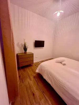 a bedroom with a bed and a dresser and a tv at Sublime T3 centre Ajaccio, équipé et climatisé in Ajaccio