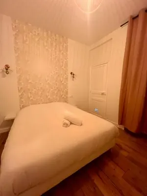 a small bedroom with a white bed in it at Sublime T3 centre Ajaccio, équipé et climatisé in Ajaccio