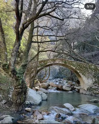 a stone bridge over a stream with a river gmaxwell at Le Porto T3 55m2 vue mer immeuble traditionnel en pierre de taille avec prestations exceptionnelles barbecue ordinateur vidéosurveillance terrasse panoramique in Porto Ota