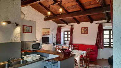 a kitchen with a sink and a microwave at Location L'épi d'or Calvi, demeure de charme in Calvi