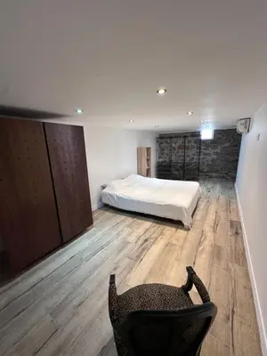 a bedroom with a bed and a chair in it at Casa Mare, CABANON SUR LA PLAGE à Ajaccio vue sanguinaires in Ajaccio