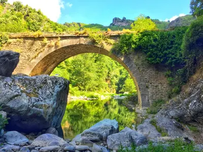 an old stone bridge over a river at I Tre Taglincchi, U Terzu - Proche mer, Clim, Wifi, Parking gratuit in Taglio-Isolaccio