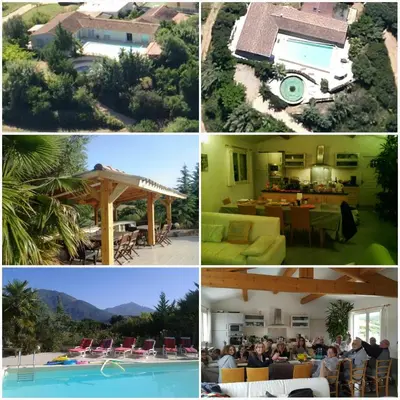 four different pictures of a house and a pool at Casalta di san ghjuva in Eccica-Suarella