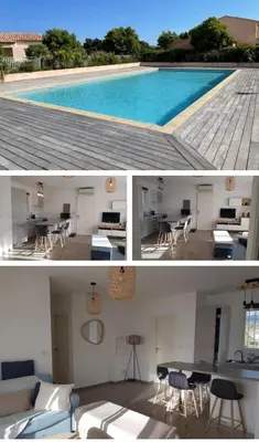 two pictures of a swimming pool and a house at Porto vecchio Résidence Don Andria T2 in Lecci