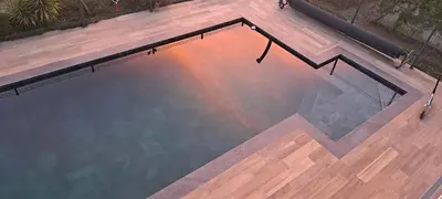 an overhead view of an empty swimming pool at Maison de vacances avec piscine proche mer et montagne in Ghisonaccia