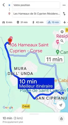 a screenshot of a google map with the locations of cities at Appartement 2 pièces dans une résidence hôtelière Les Hameaux de Saint-Cyprien in Lecci