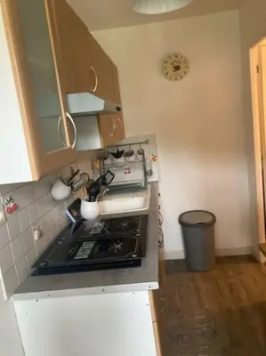 a kitchen with a stove top oven in a kitchen at Ravissant appartement au cœur de Piana in Piana