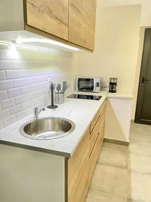 a kitchen with a sink and a microwave at Studio 2 Personnes Plein Centre Rue Piétonne in Ajaccio