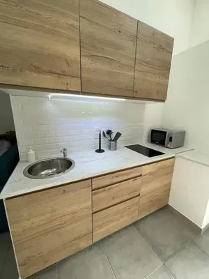 a kitchen counter with a sink and a microwave at Studio 2 Personnes Plein Centre Rue Piétonne in Ajaccio