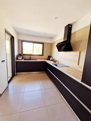 a large kitchen with a counter and a sink at Villa ALVALMAX in Porto-Vecchio