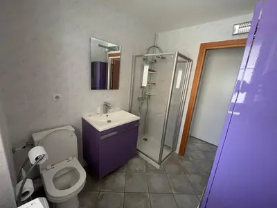 a bathroom with a toilet and a sink and a shower at Immeuble le Mozart in Ajaccio