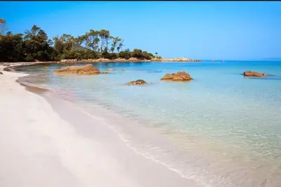 a beach with some rocks in the water at loft de standing 150 m2 vue mer,de 2 à 6 pers à Mare e Sole Plage d'argent Verghia in Coti-Chiavari