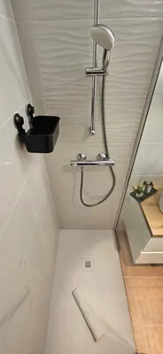 a bathroom with a shower and a sink at Mini Caseddu T2, Piscine & vue mer, Alba Rossa N11 in Serra-di-Ferro