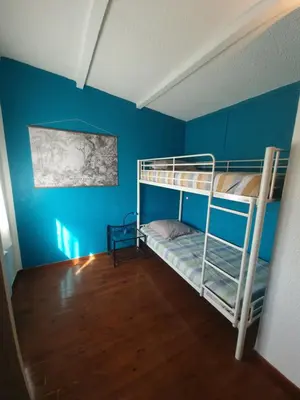 a room with two bunk beds and a blue wall at Villa Frati in Poggio-Mezzana