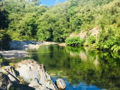 a river with rocks and trees in the background at Particasgiu - Agritourisme in Vico