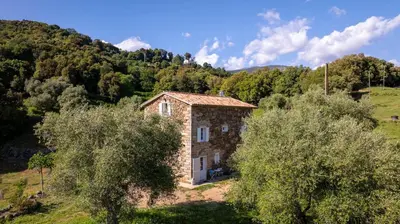 a small stone house in a field with trees at Particasgiu - Agritourisme in Vico