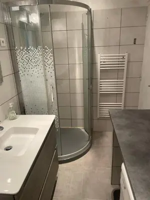a bathroom with a shower and a sink at A CASA DI SPIAGGIA in San-Nicolao