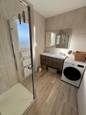 a bathroom with a shower and a sink at joli T4 centre ville Porticcio in Grosseto-Prugna