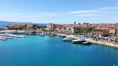 an aerial view of a harbor with boats in the water at Superbe appartement 3 chambres avec Grande Terrasse in Pietrosella