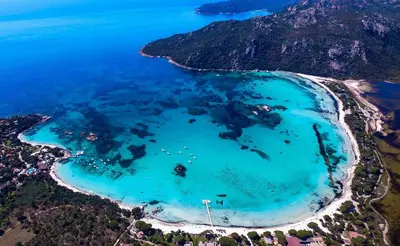 an aerial view of the blue lagoon at Appartement 4 personnes - Grande terrasse - Proche du Port - Porto-Vecchio in Porto-Vecchio