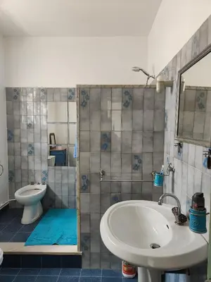 a bathroom with a tub and a sink and a toilet at Maison de campagne piscine et jardin privatifs près de la plage in Aléria