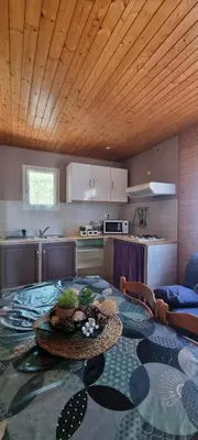 a kitchen with a table with a bowl on it at Résidence bord de mer I Querci in Poggio-Mezzana
