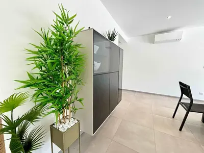 an office with a desk and a chair and plants at Casamea - Villa Familiale, Piscine, 15 min Ajaccio in Alata