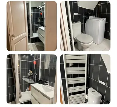 a collage of four pictures of a bathroom at Joyau au cœur de la vieille ville de Bonifacio in Bonifacio