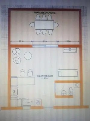 a drawing of a floor plan of a room at Villa VESTA 62m2 à St Cyprien 700 m de la plage et du village in Lecci