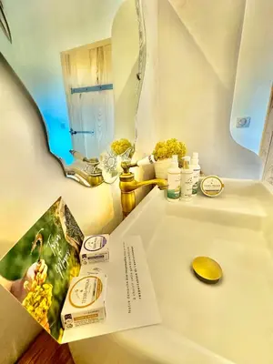 a bathroom with a sink with a book on it at La Casa D'Ange Bergerie 5 étoiles de Luxe Piscine chauffée in Lama