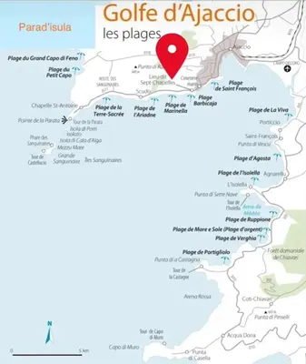 a map of the province of agaccio with a red marker at Appartement moderne à Ajaccio de 45 m² avec terrasse vue mer in Ajaccio