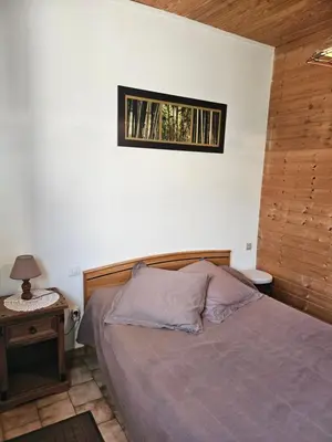 a bedroom with a bed and a window on the wall at Ferme Auberge U Cantu d'Adelio in Olivese