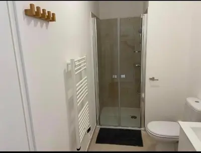 a bathroom with a shower and a toilet at T2 neuf vue mer, piscine chauffée N194 in Linguizzetta