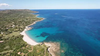 an aerial view of a beach and the ocean at Villa U Caseddu - Vue mer, évasion et confort in Bonifacio