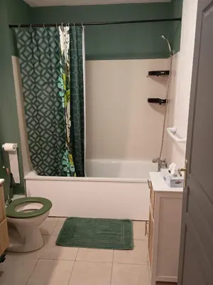 a bathroom with a tub and a toilet and a shower at Les villas de Melody in Santa-Maria-Poggio