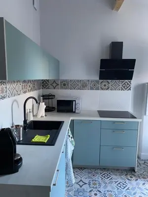 a white kitchen with a sink and a microwave at Villa in Piedigriggio