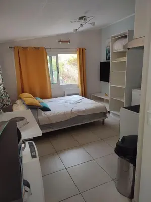 a bedroom with a bed and a window in it at Rose Corse in Santa-Maria-Figaniella