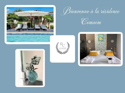 a collage of pictures of a resort with a pool at Résidence COMAEM in Sarrola-Carcopino