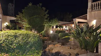 a garden at night with plants and lights at Résidence COMAEM in Sarrola-Carcopino