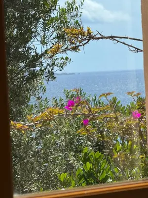 a window with a view of the ocean at Villa acula in Olmeto