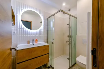 a bathroom with a sink and a shower at Studio Cosy à Ajaccio in Ajaccio